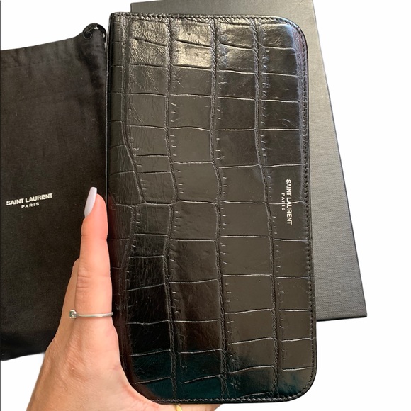 YSL Black Crocodile Embossed Zip Around Wallet - Picture 2 of 9